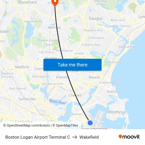 Boston Logan Airport Terminal C to Wakefield map