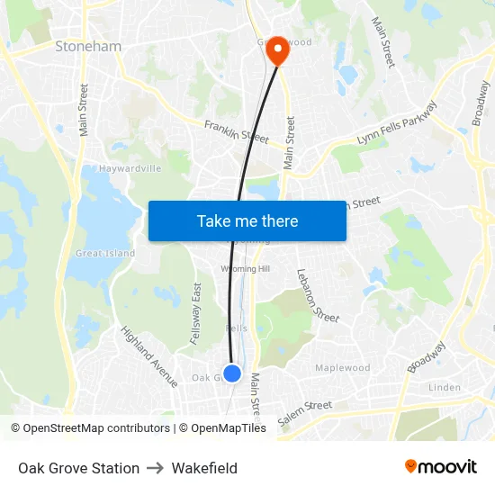 Oak Grove Station to Wakefield map