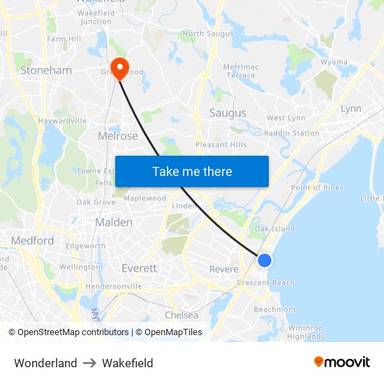 Wonderland to Wakefield map