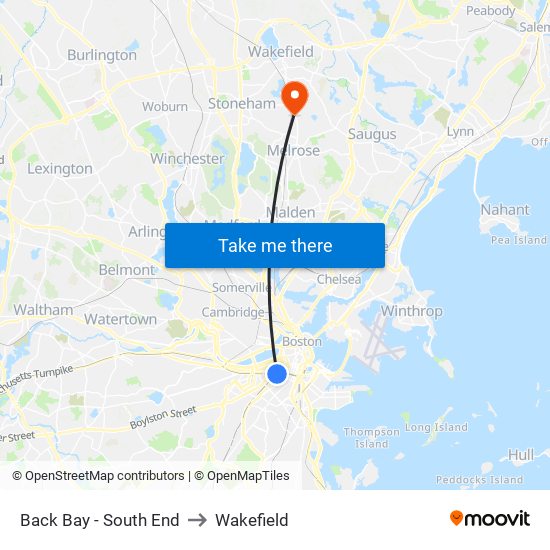 Back Bay - South End to Wakefield map