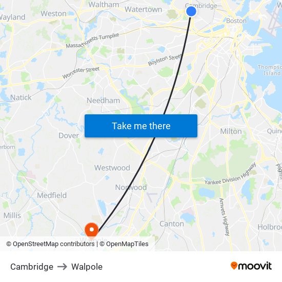 Cambridge to Walpole map