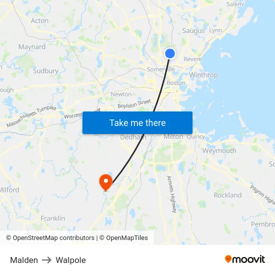 Malden to Walpole map