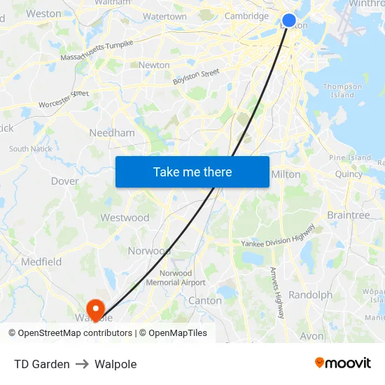 TD Garden to Walpole map
