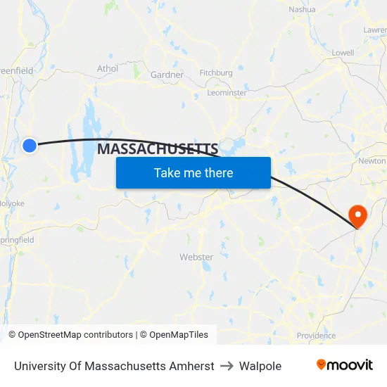 University Of Massachusetts Amherst to Walpole map