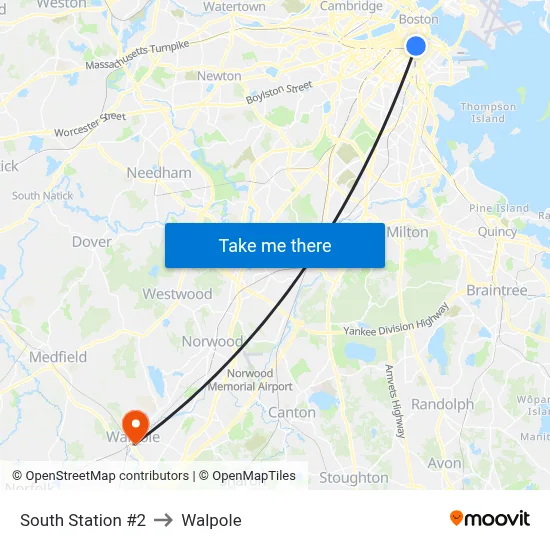 South Station #2 to Walpole map