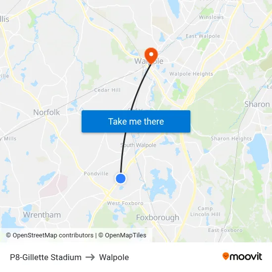P8-Gillette Stadium to Walpole map