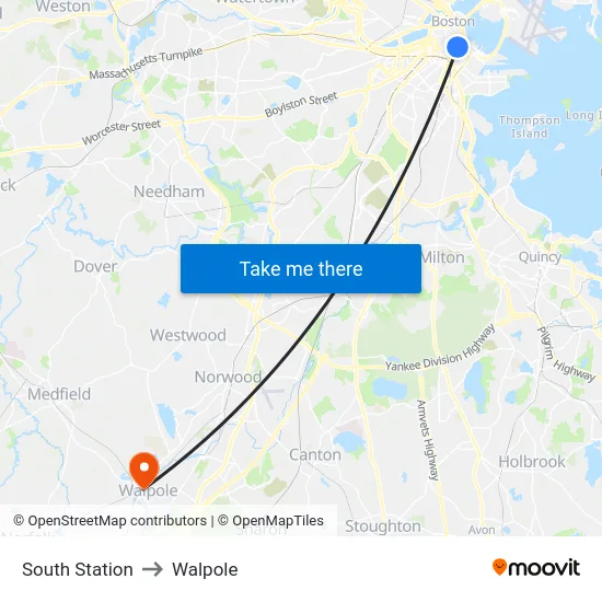 South Station to Walpole map