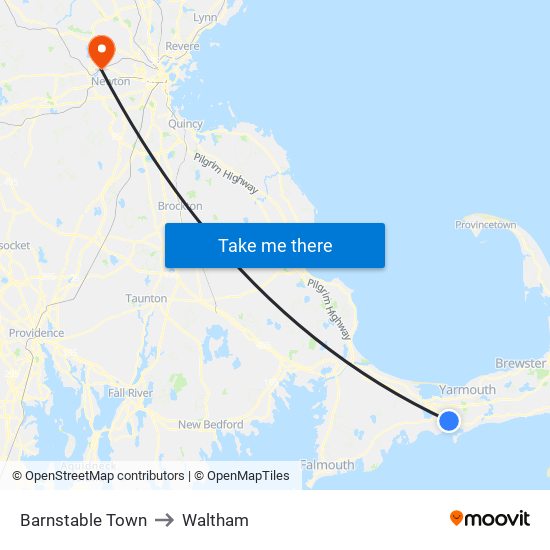 Barnstable Town to Waltham map