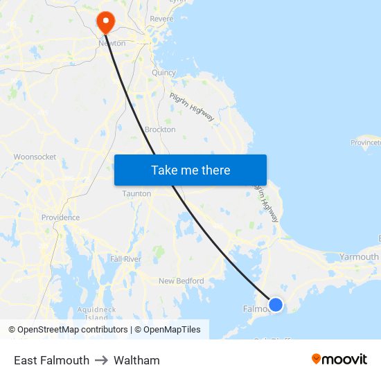 East Falmouth to Waltham map