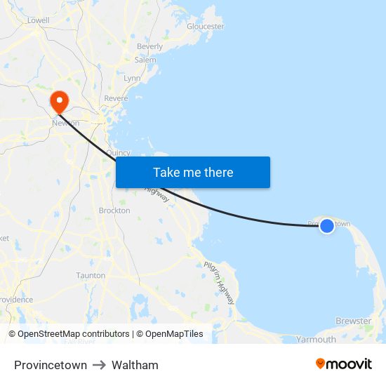 Provincetown to Waltham map
