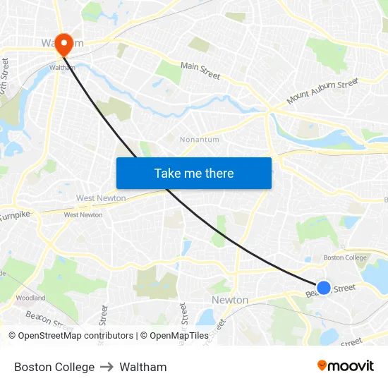 Boston College to Waltham map