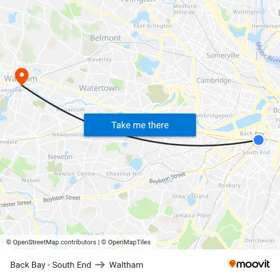 Back Bay - South End to Waltham map