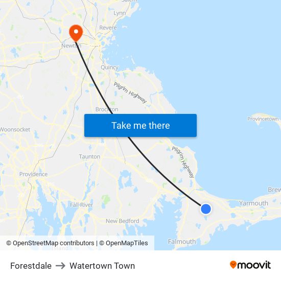 Forestdale to Watertown Town map