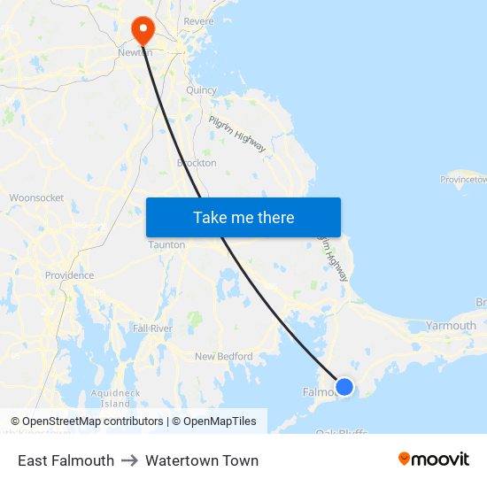 East Falmouth to Watertown Town map