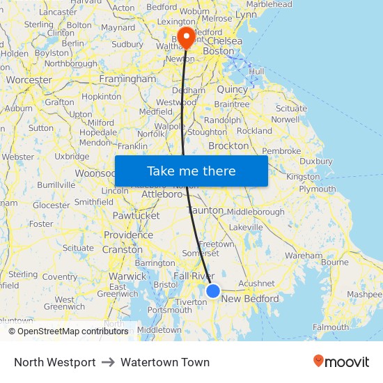 North Westport to Watertown Town map