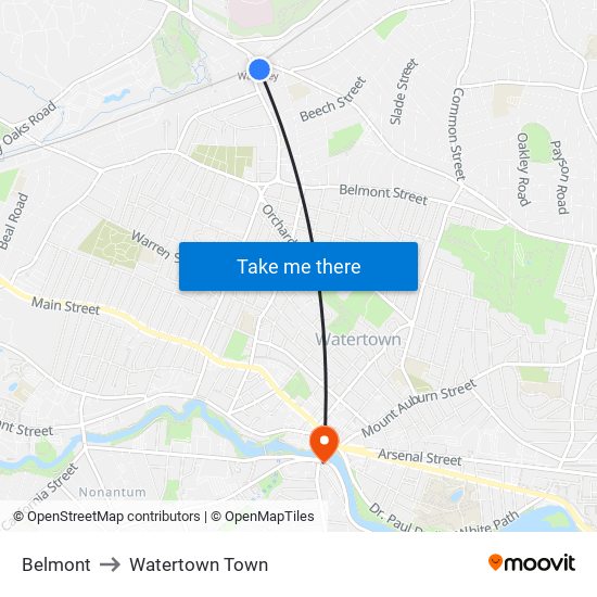Belmont to Watertown Town map