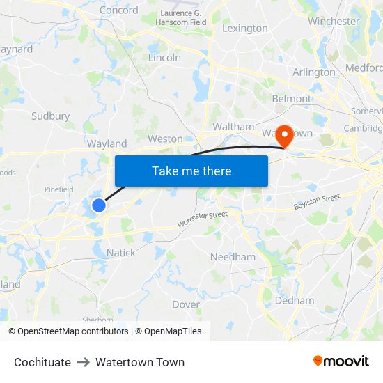 Cochituate to Watertown Town map