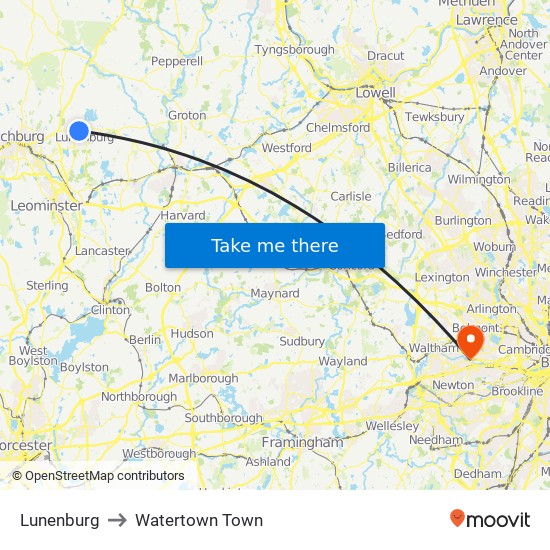 Lunenburg to Watertown Town map