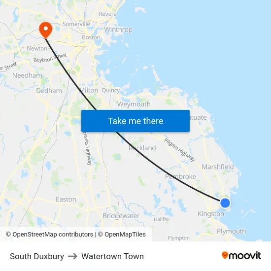 South Duxbury to Watertown Town map