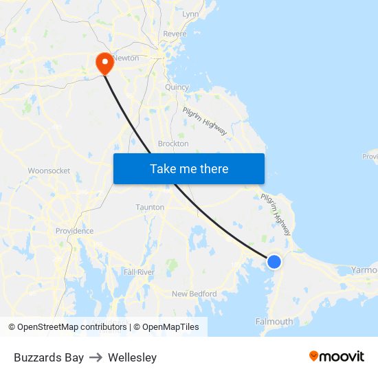 Buzzards Bay to Wellesley map