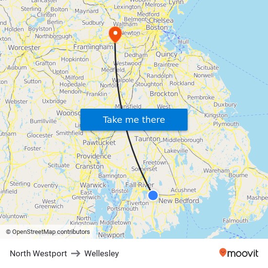 North Westport to Wellesley map