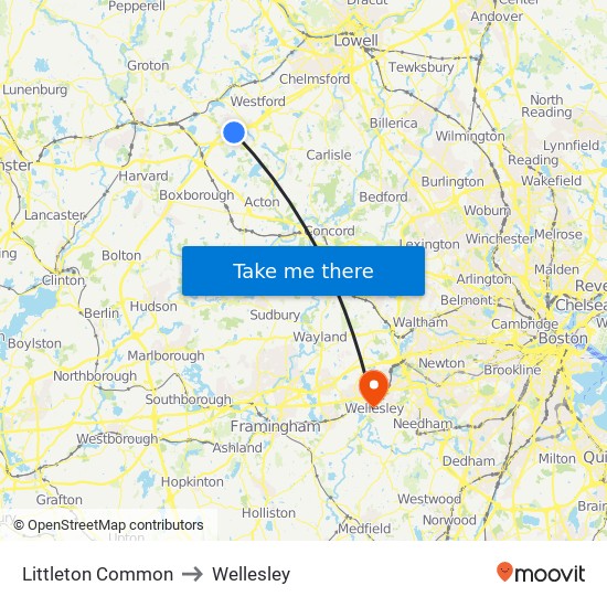 Littleton Common to Wellesley map