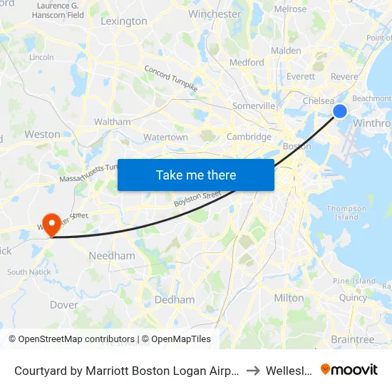 Courtyard by Marriott Boston Logan Airport to Wellesley map