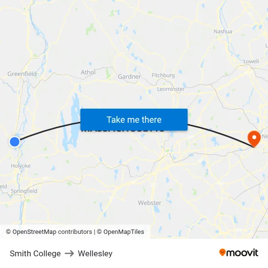 Smith College to Wellesley map