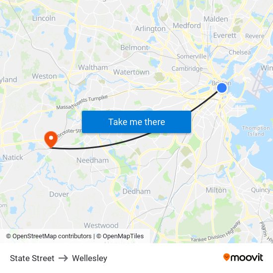 State Street to Wellesley map