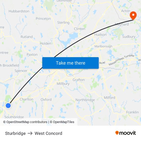 Sturbridge to West Concord map