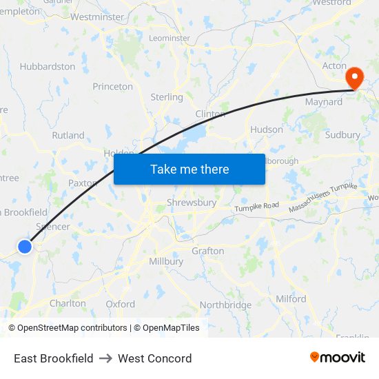 East Brookfield to West Concord map