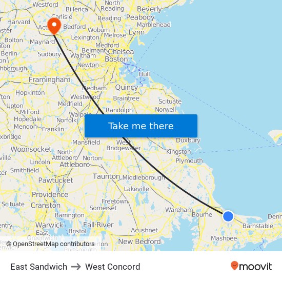 East Sandwich to West Concord map