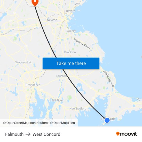 Falmouth to West Concord map