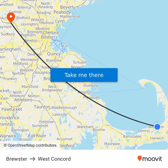 Brewster to West Concord map