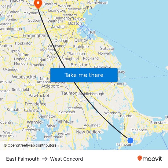 East Falmouth to West Concord map