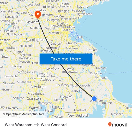 West Wareham to West Concord map