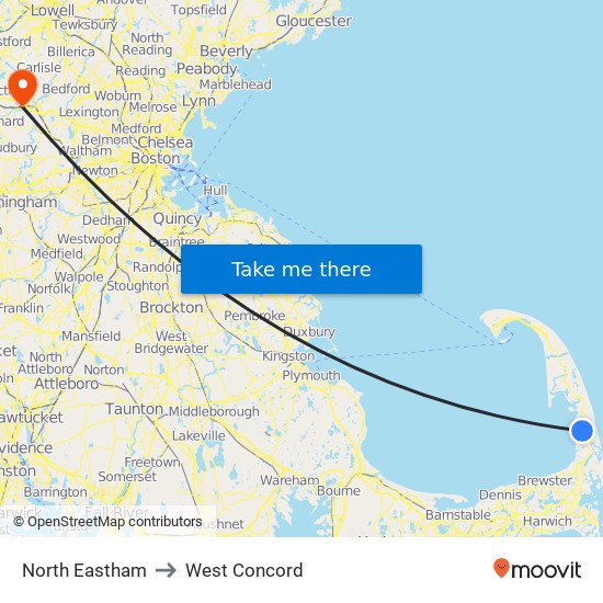 North Eastham to West Concord map