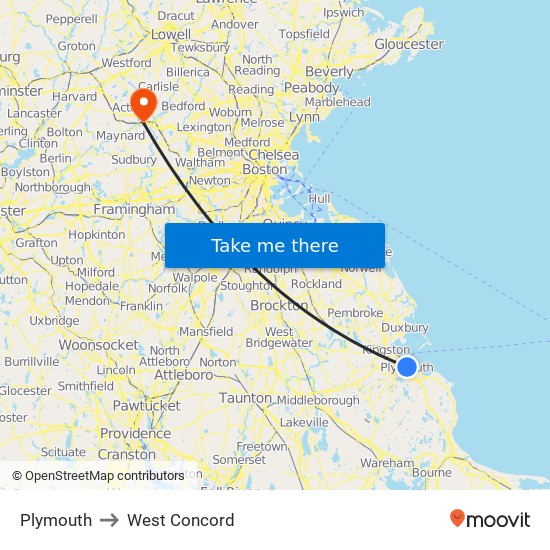 Plymouth to West Concord map