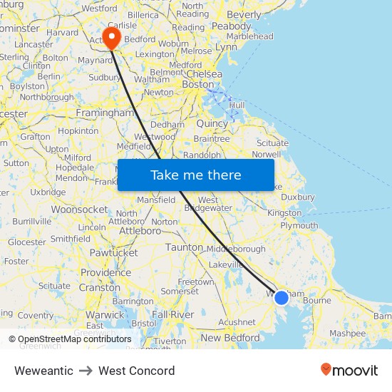 Weweantic to West Concord map