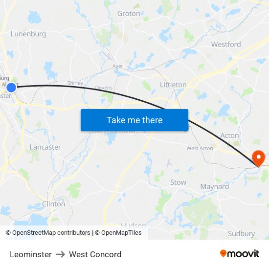 Leominster to West Concord map