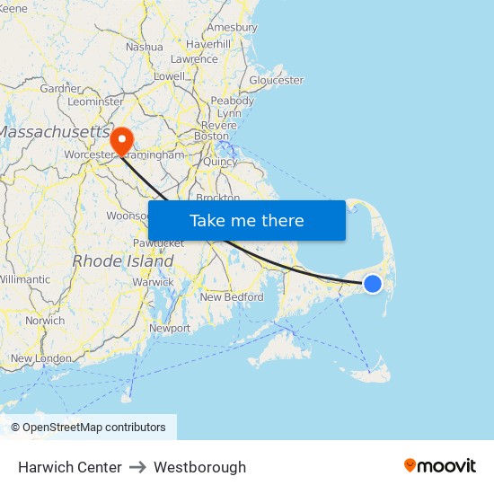 Harwich Center to Westborough map