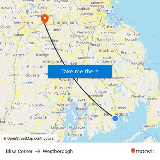 Bliss Corner to Westborough map