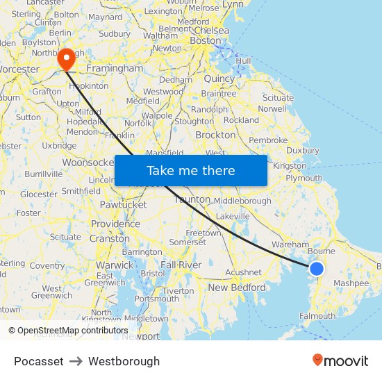 Pocasset to Westborough map