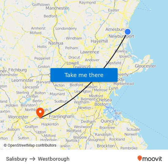 Salisbury to Westborough map