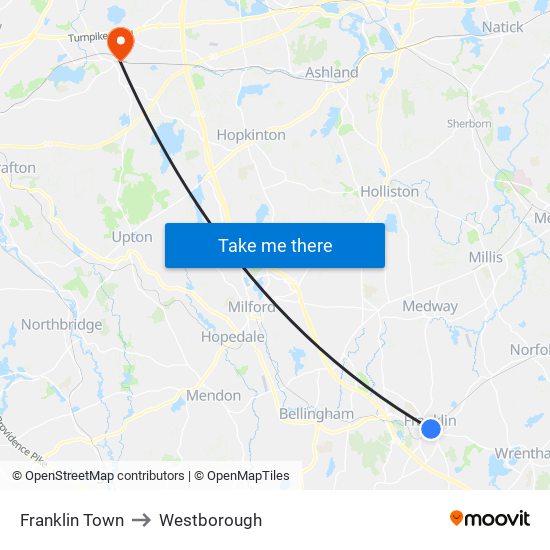 Franklin Town to Westborough map