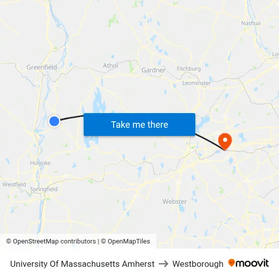 University Of Massachusetts Amherst to Westborough map