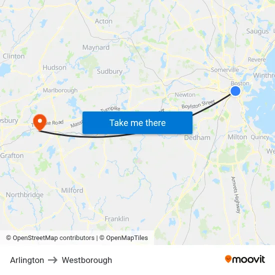 Arlington to Westborough map