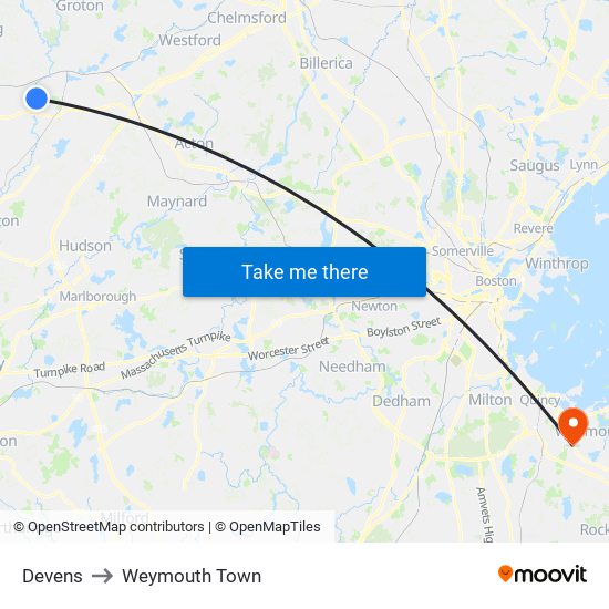 Devens to Weymouth Town map