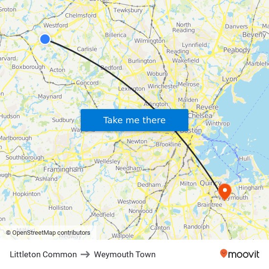 Littleton Common to Weymouth Town map