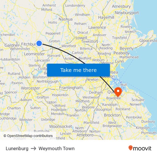 Lunenburg to Weymouth Town map